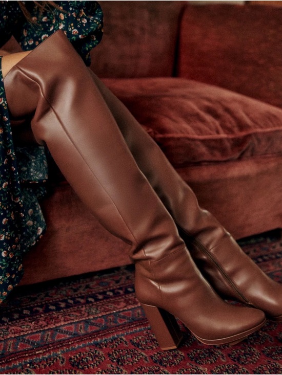 Sezane Shoes - Sézane Apolline Thigh High Brown Leather Boots